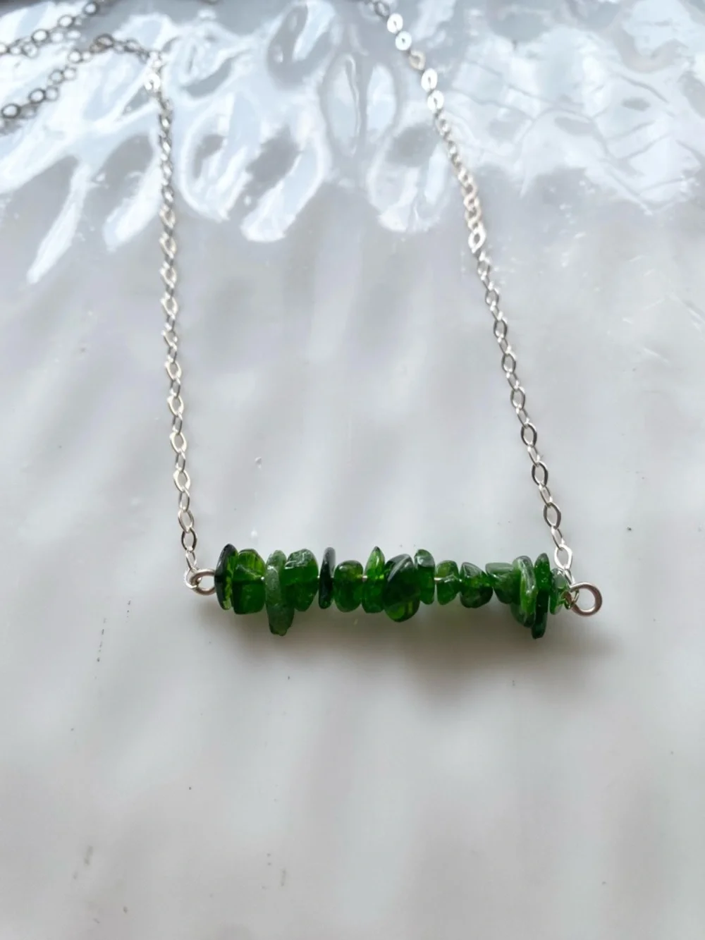 Sterling Silver and Green Howlite Chip Bar Necklace - Picture 2 of 6